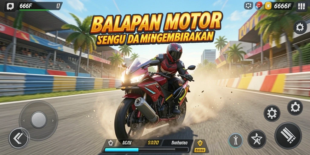 Gameplay seru di 666F dengan balapan motor yang menegangkan.