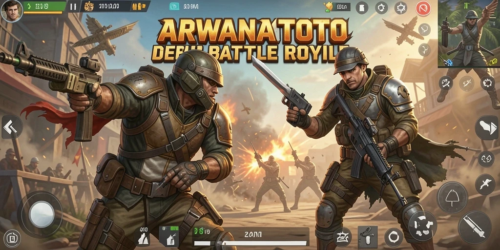 Tampilan menegangkan pertempuran di ARWANATOTO dalam Battle Royale.