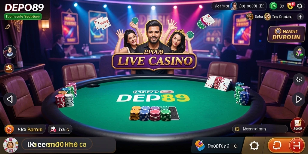 Screenshot DEPO89 menunjukkan dealer live dalam permainan kasino yang seru.