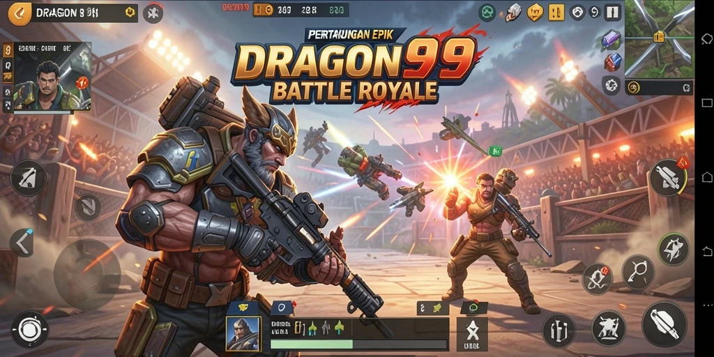 Gameplay seru DRAGON99 menampilkan aksi Battle Royale yang mendebarkan.