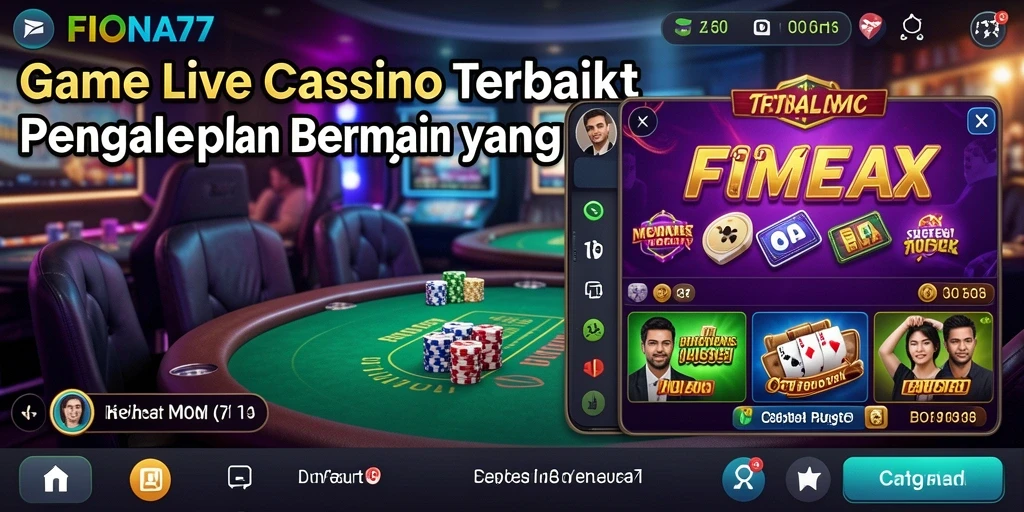 Screenshot gameplay FIONA77 menampilkan dealer live yang ceria dan permainan kasino yang mendebarkan.