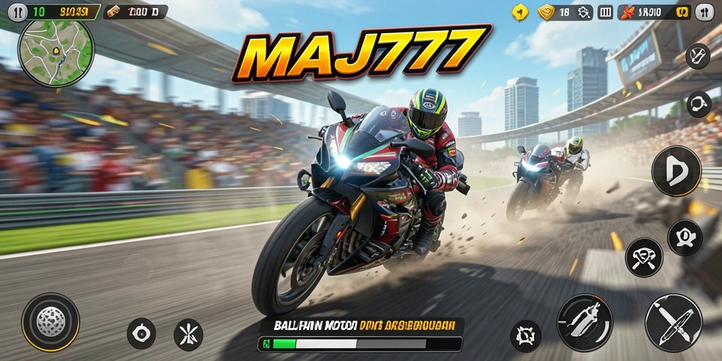 Tampilan gameplay balapan motor di MAJ777 yang mendebarkan.