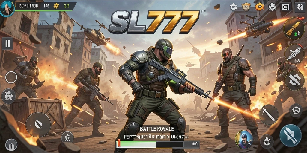 Tampilan gameplay SL777 menampilkan pertempuran seru dalam mode Battle Royale.